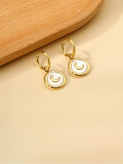 Moon Engraved Coin Charm Drop Earrings