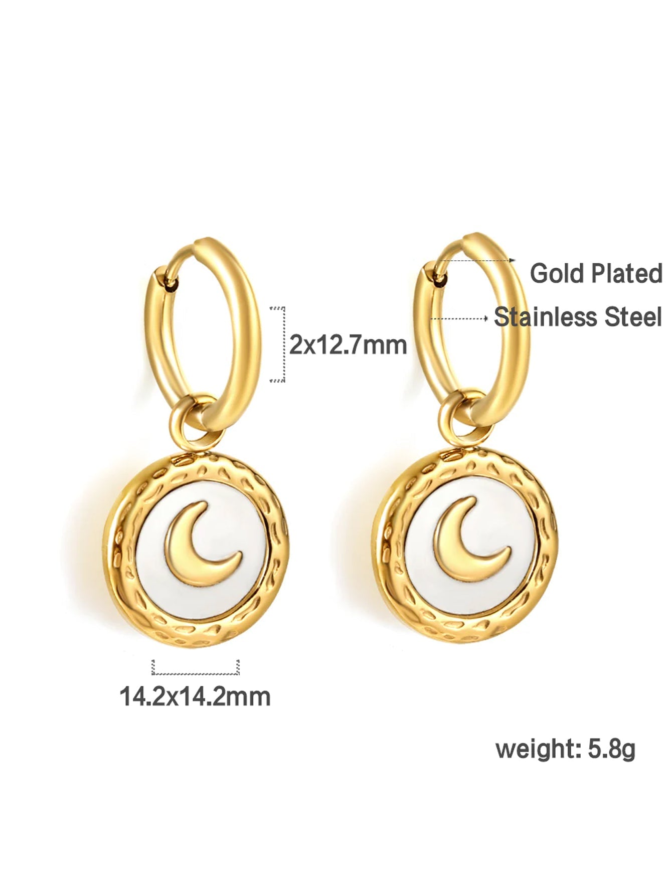 Moon Engraved Coin Charm Drop Earrings