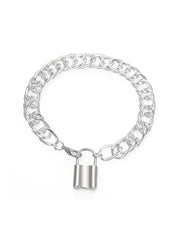 Lock Charm Chain Anklet - Silver