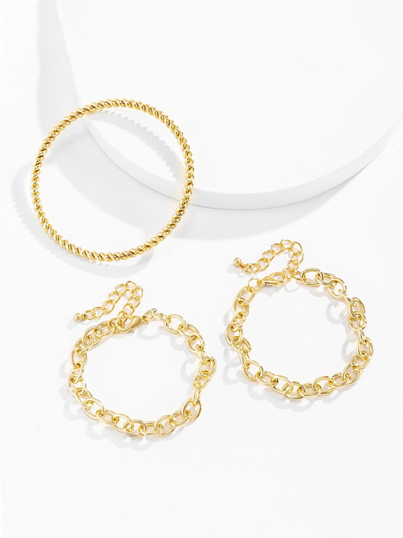 Chain Decor Bracelet & Bangle Set 3pcs - Gold