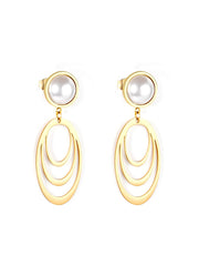 Natural Pearl Multi-circle Stainless Steel Drop Earrings