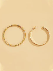 Geometric Decor Bangle Set 2pcs - Gold