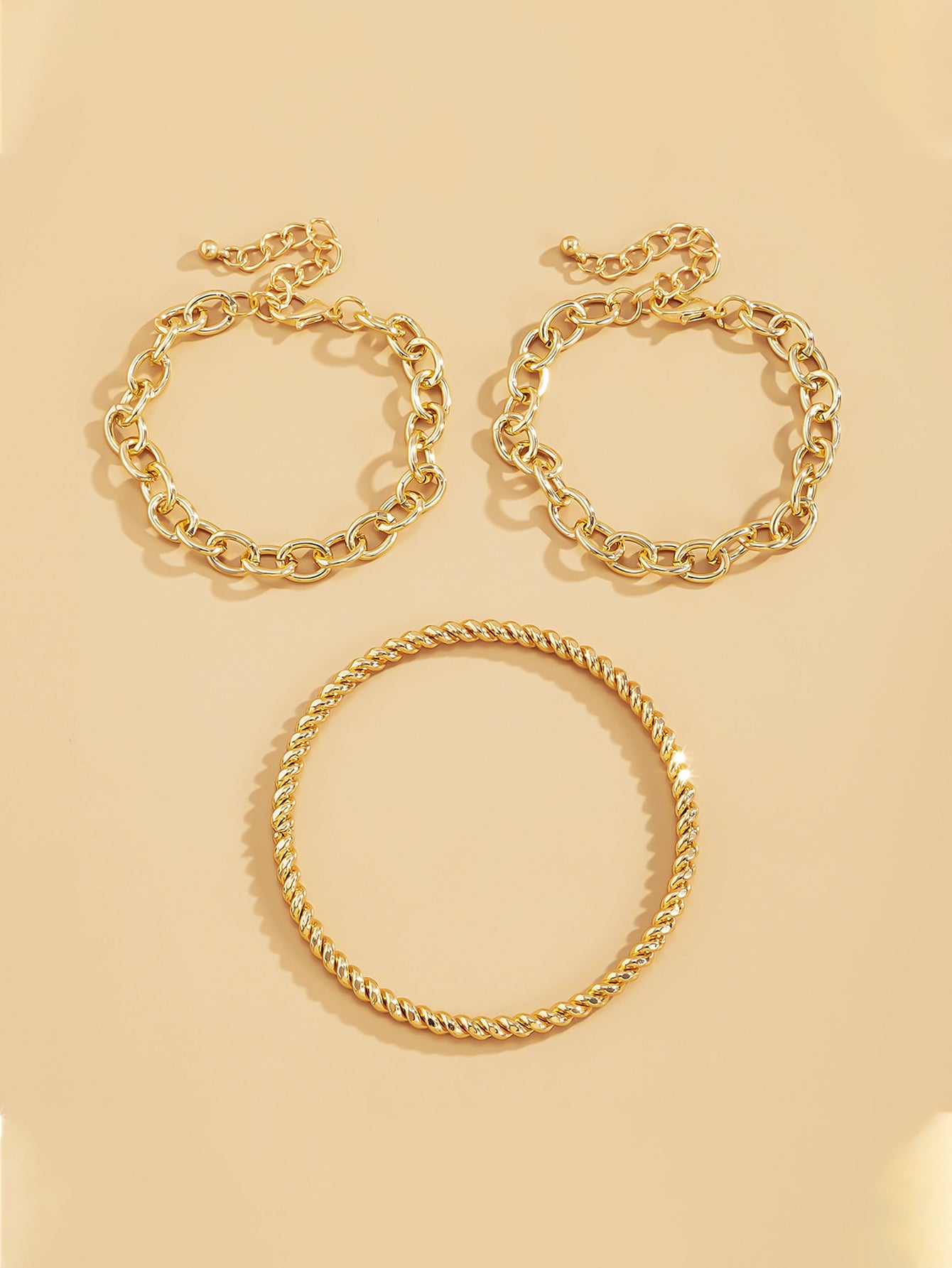 Chain Decor Bracelet & Bangle Set 3pcs - Gold