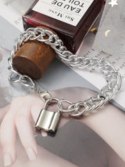 Lock Charm Chain Anklet - Silver