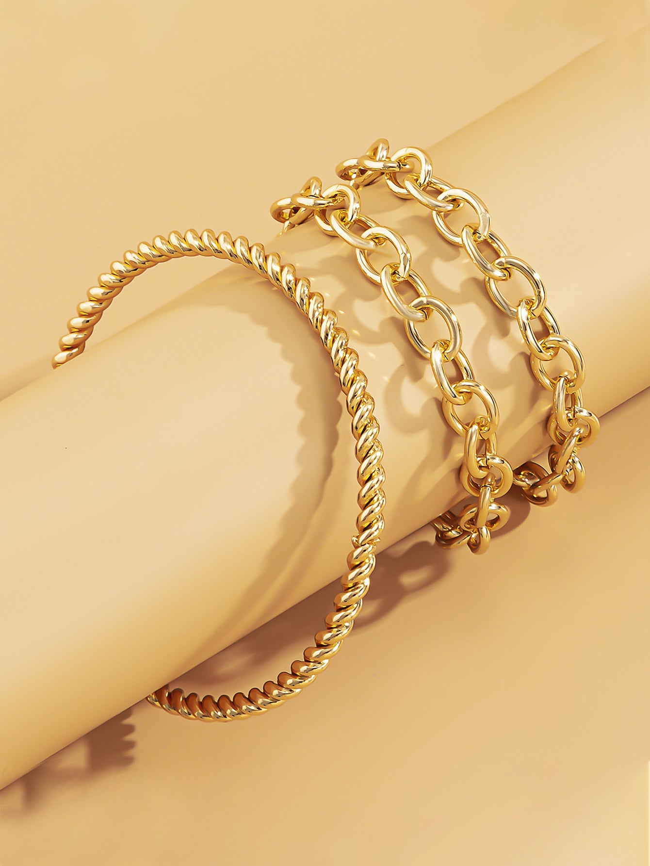 Chain Decor Bracelet & Bangle Set 3pcs - Gold