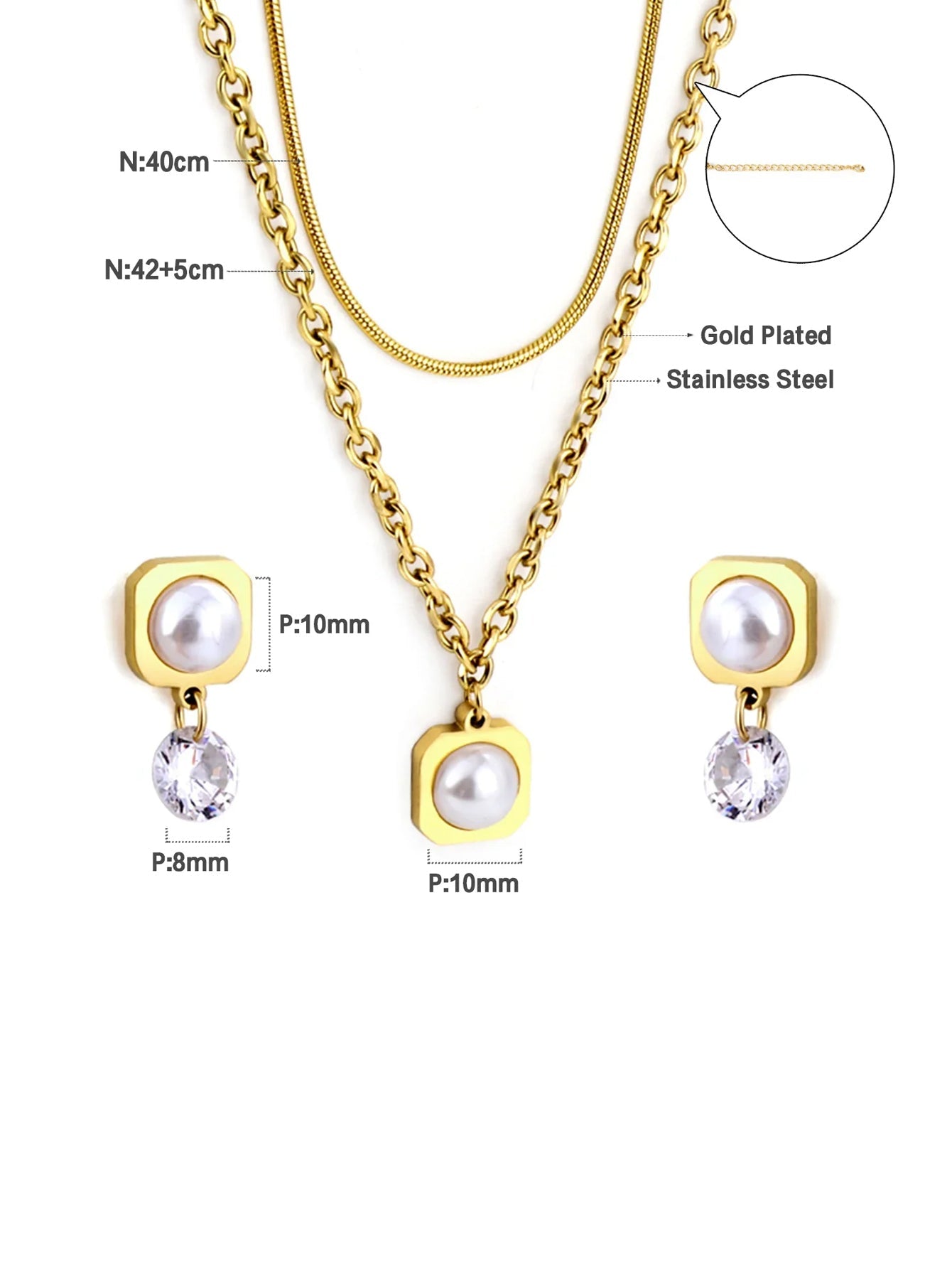 Pearl Pendant Stainless Steel Jewelry Set