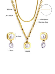 Pearl Pendant Stainless Steel Jewelry Set