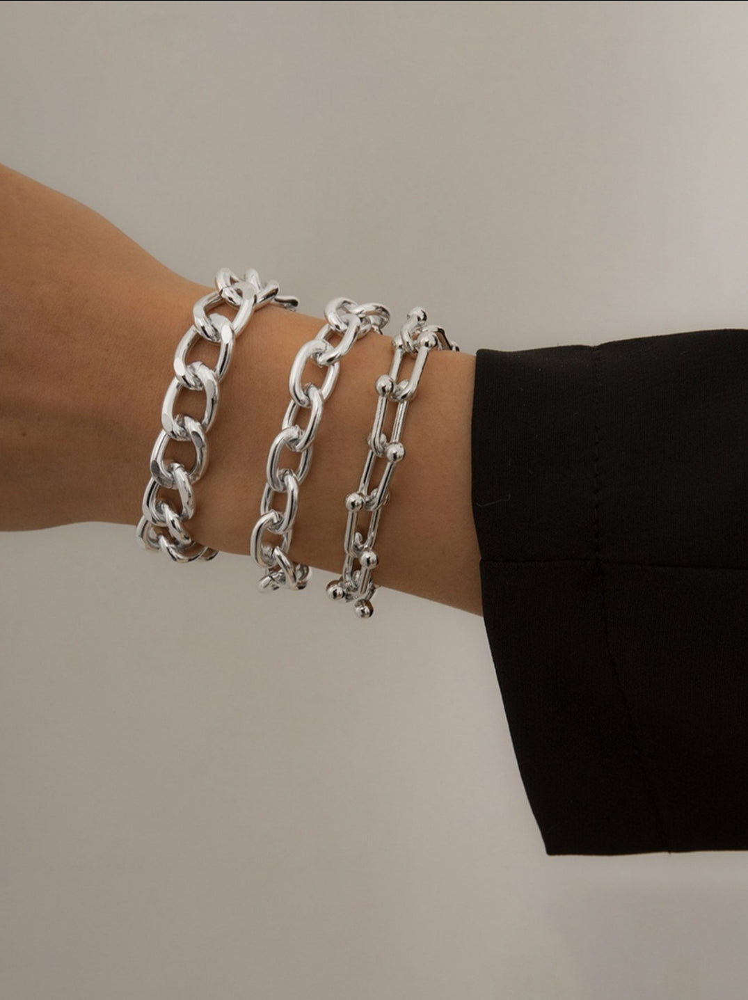 Chain Decor Bracelet Set 3pcs - Silver