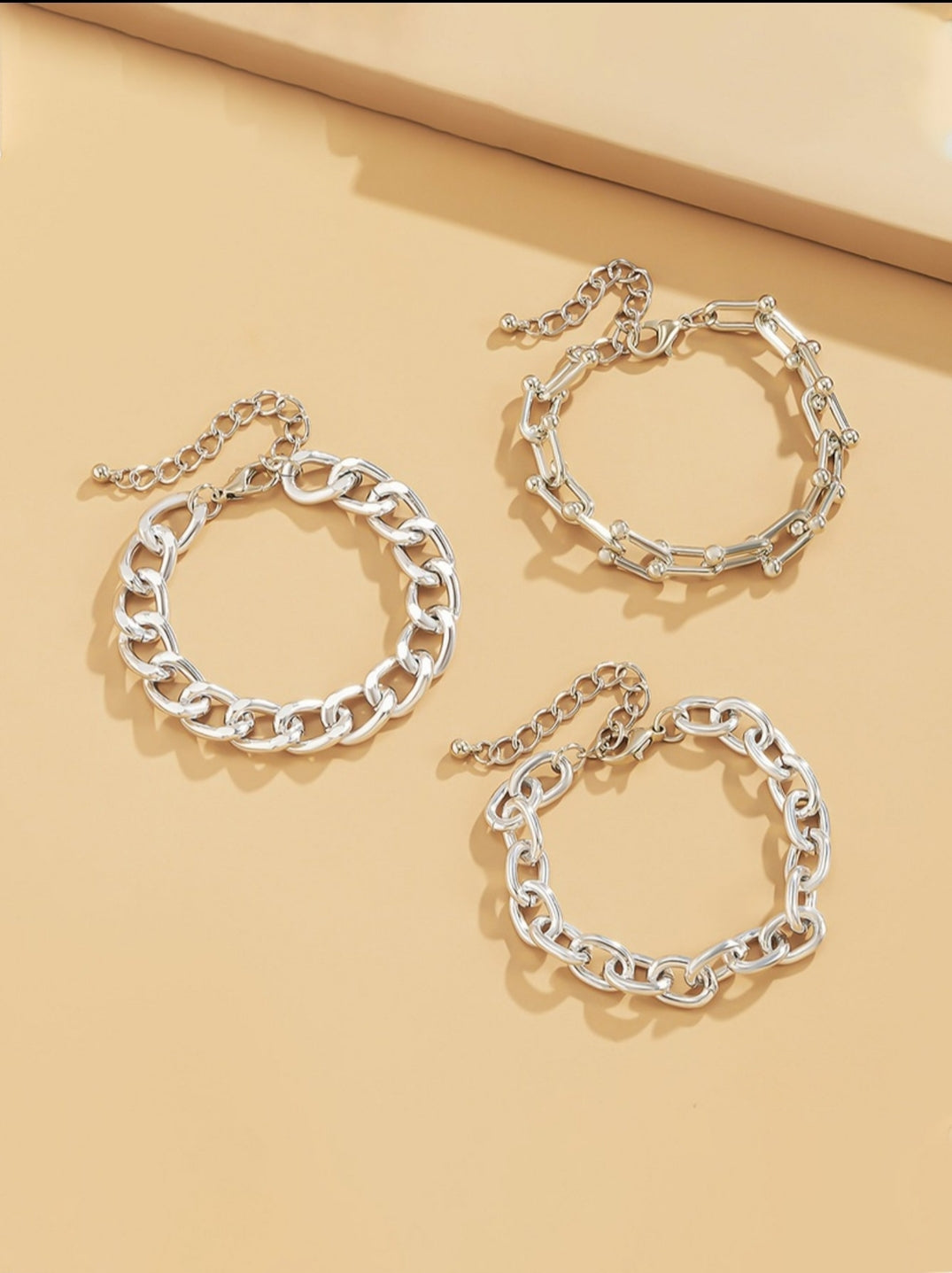 Chain Decor Bracelet Set 3pcs - Silver