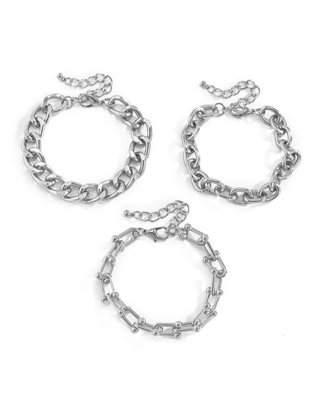 Chain Decor Bracelet Set 3pcs - Silver