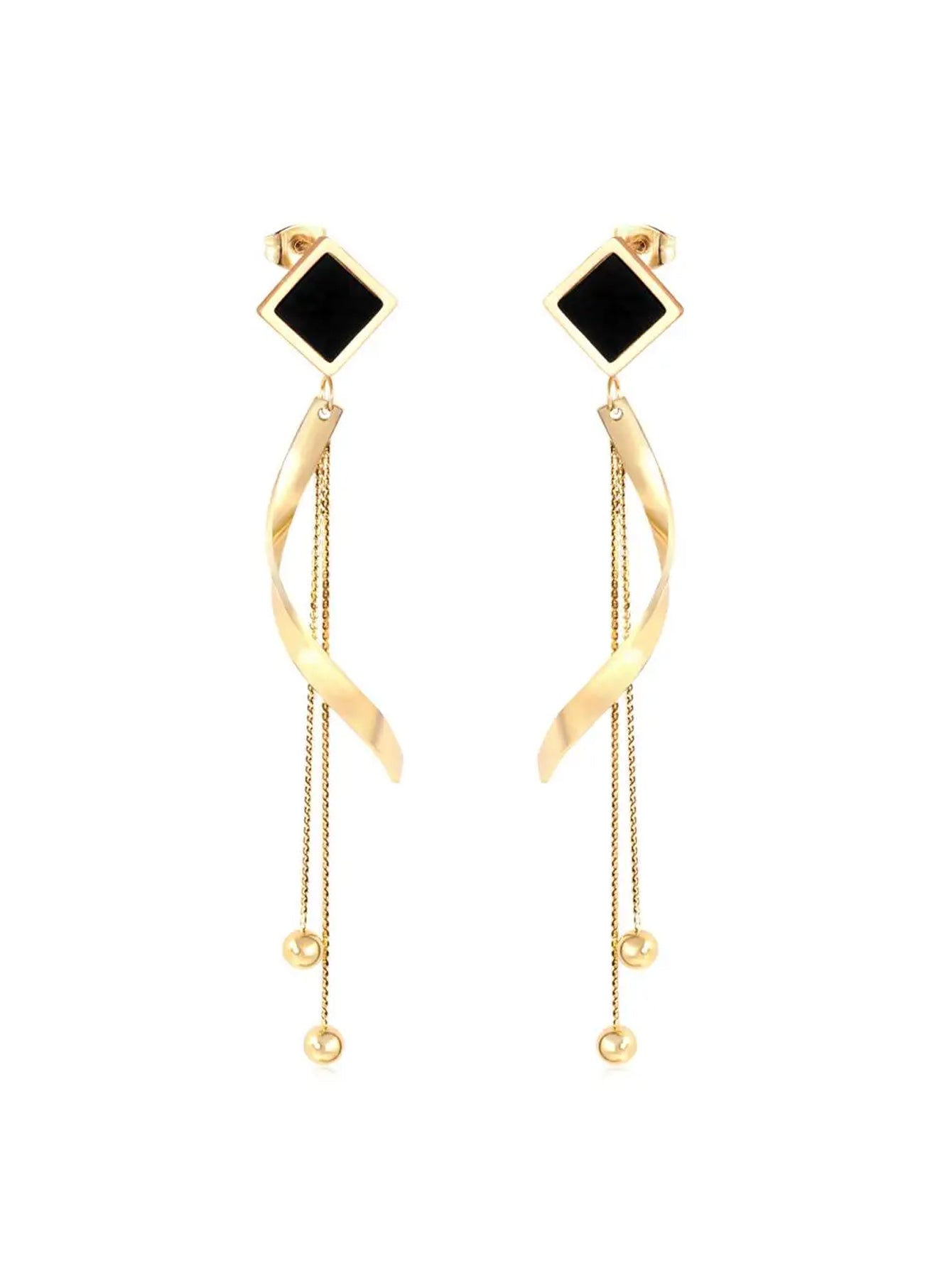 Stainless steel black square Shaped Drop Earring