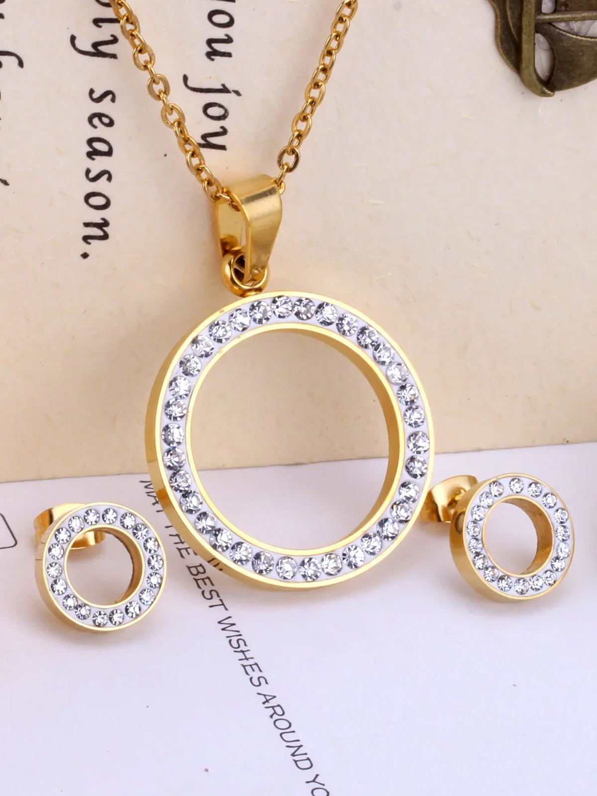 Ellipse Zircon Decor Necklace & Stud Earrings Set