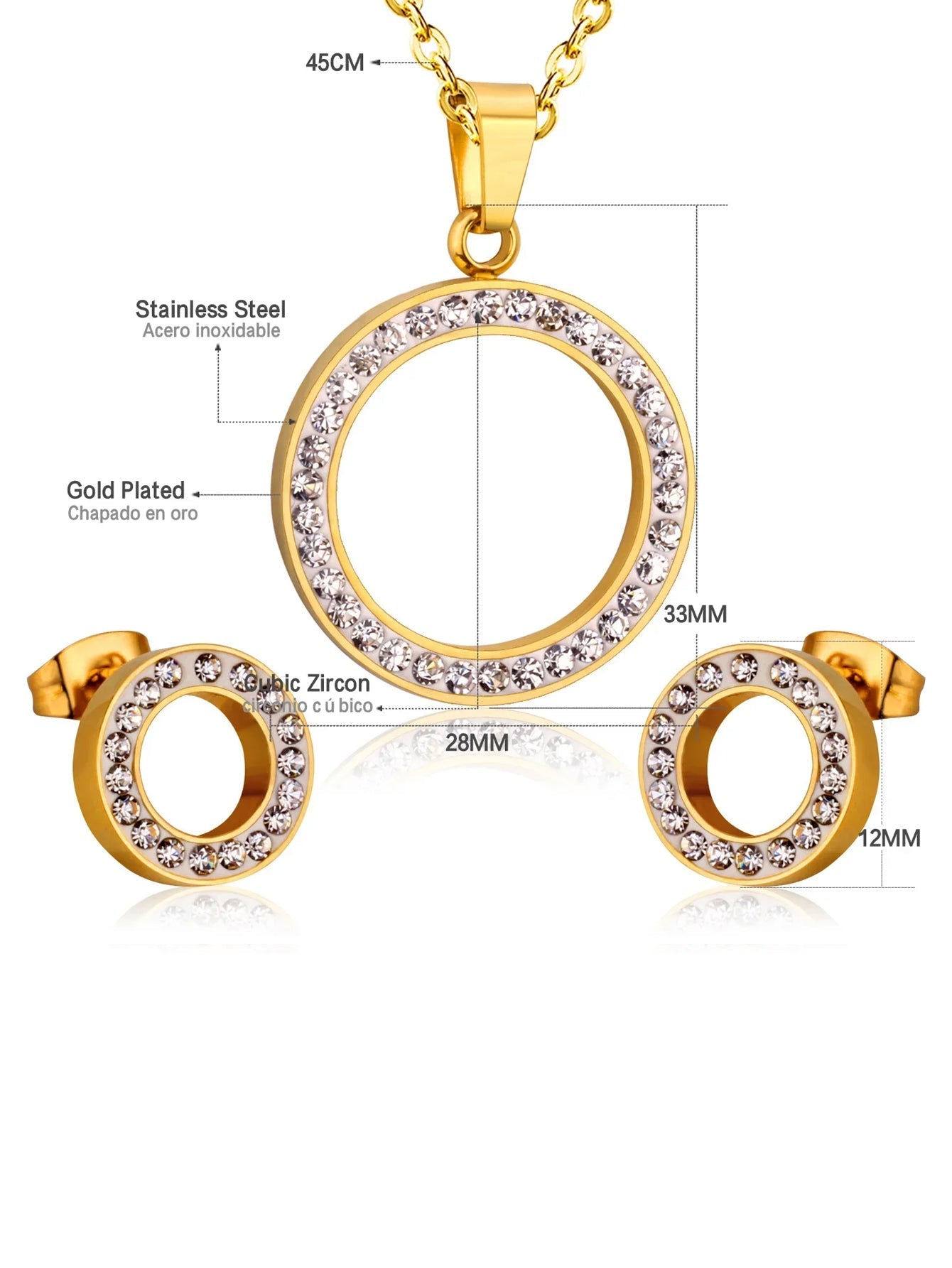 Ellipse Zircon Decor Necklace & Stud Earrings Set