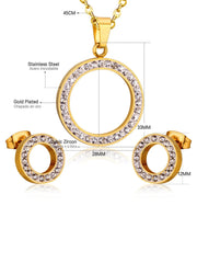 Ellipse Zircon Decor Necklace & Stud Earrings Set