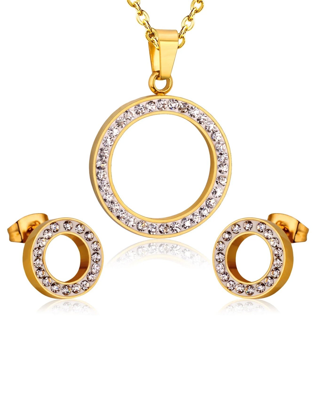 Ellipse Zircon Decor Necklace & Stud Earrings Set