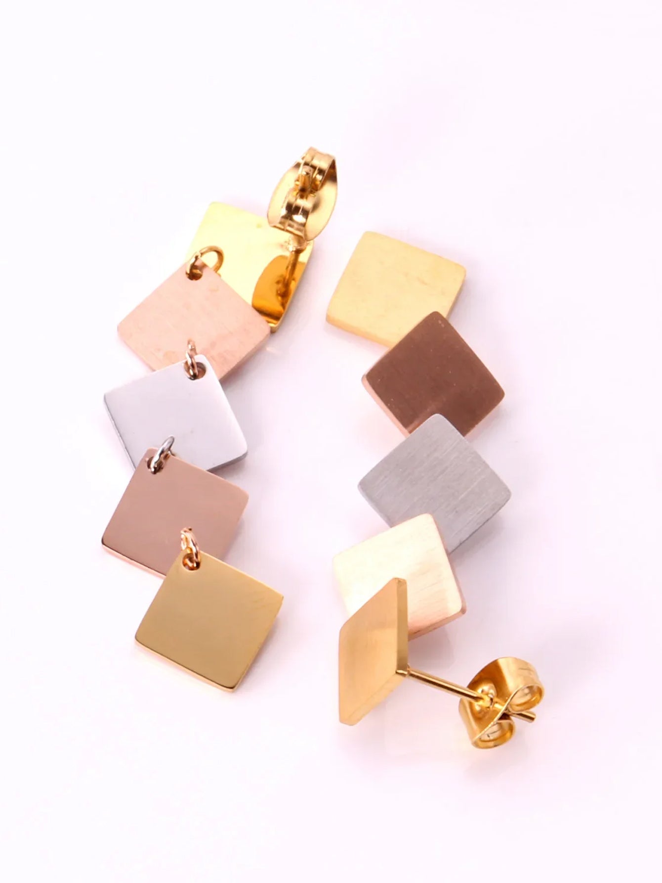 Stainless steel colorful rhombus drop earrings