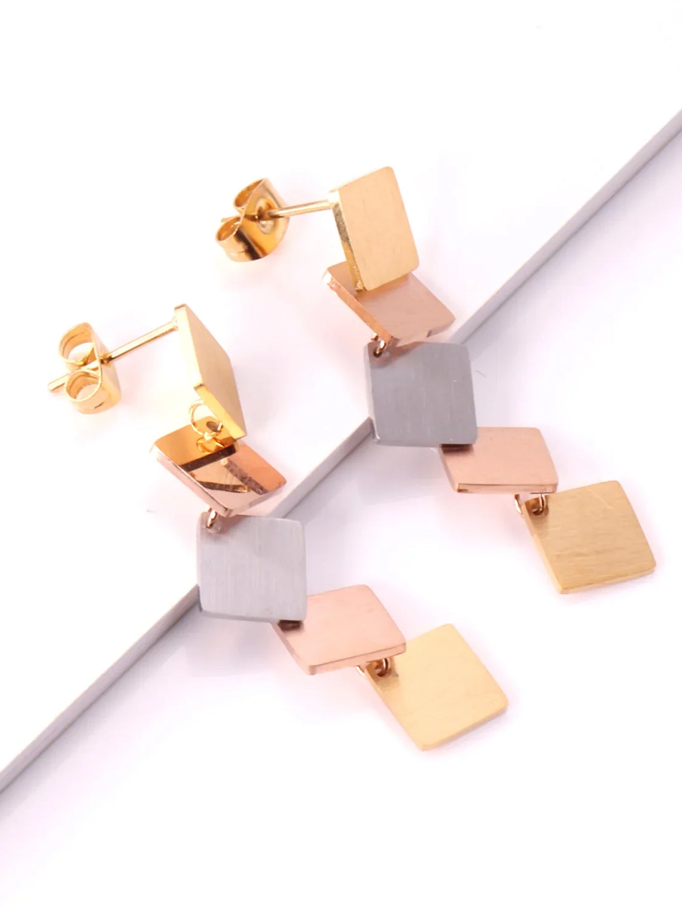 Stainless steel colorful rhombus drop earrings