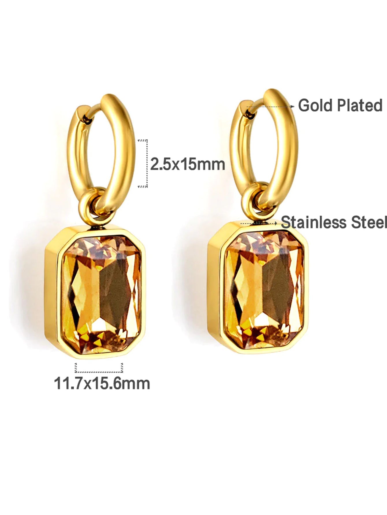 Stainless Steel Cubic Zirconia Drop Earrings -