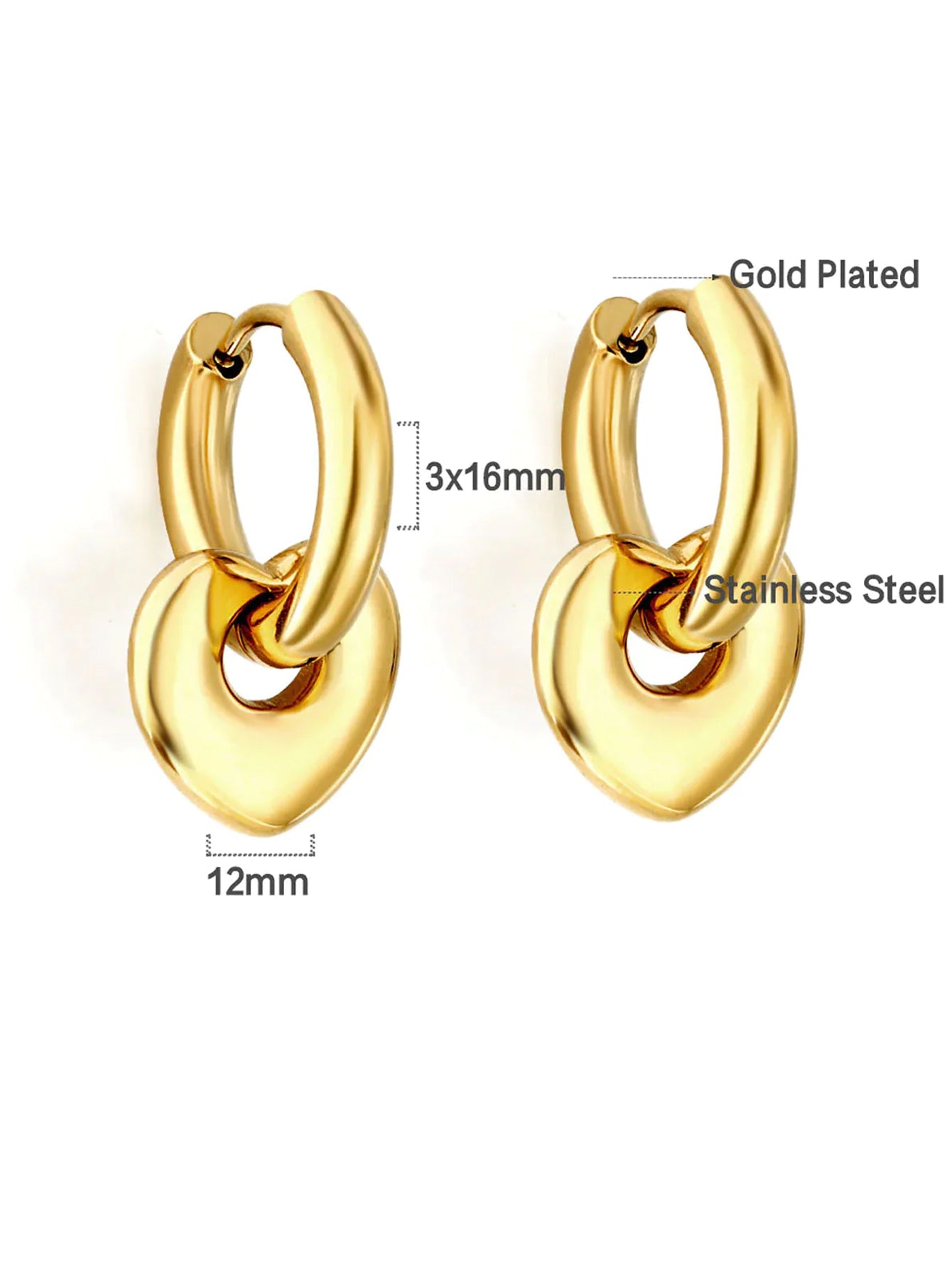 Stainless Steel Heart Shaped Hoop Earrings -