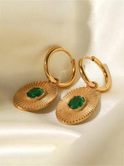 Stainless Steel Zircon Emerald Hoop Earrings -