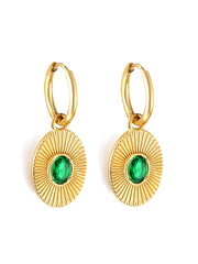 Stainless Steel Zircon Emerald Hoop Earrings -