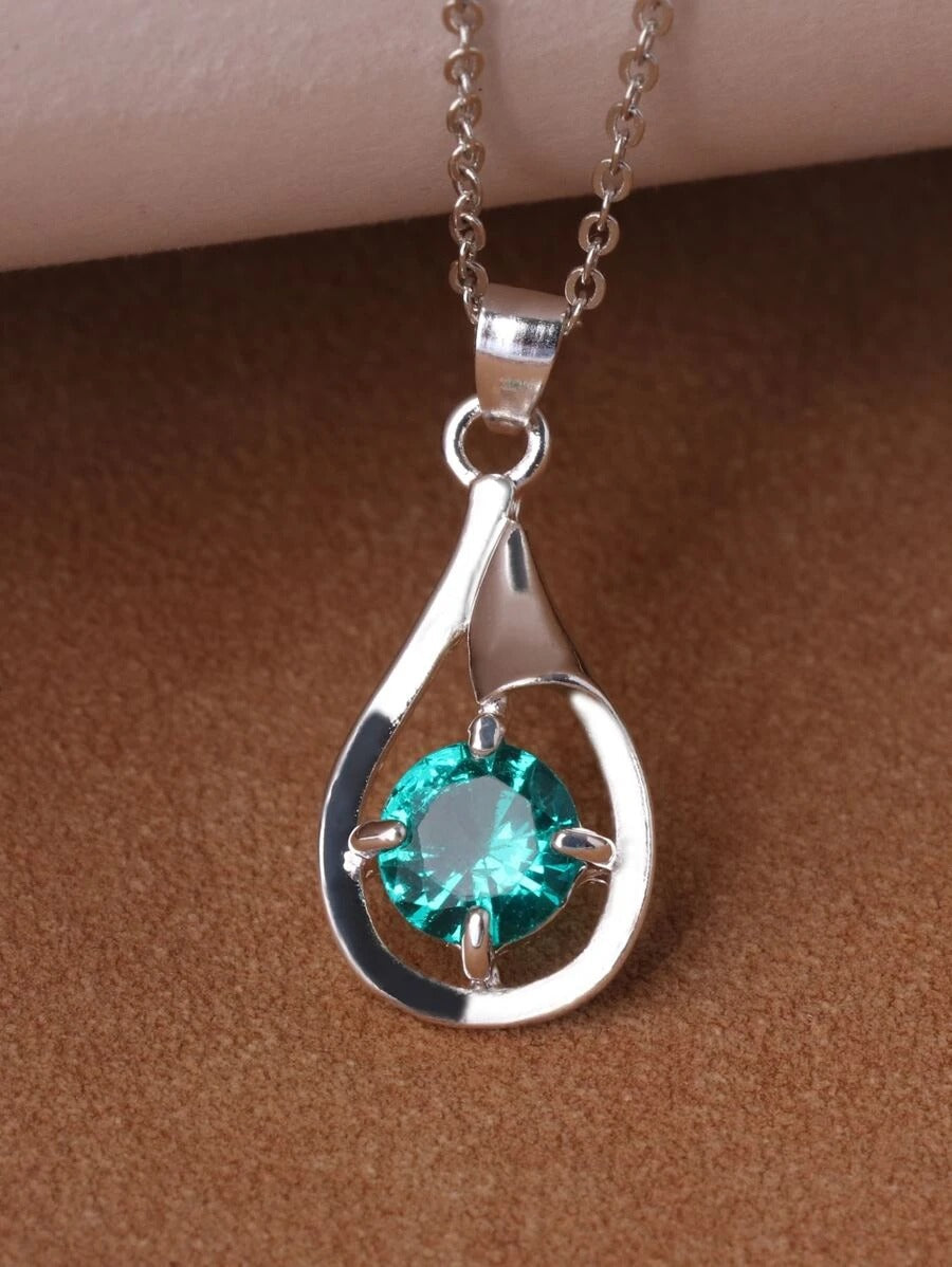 Water Drop Charm Necklace  - Green