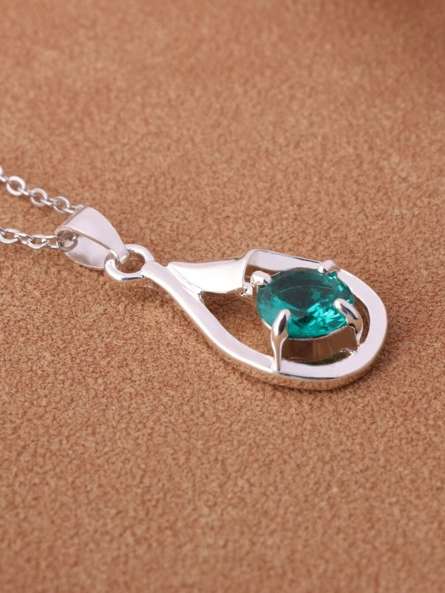 Water Drop Charm Necklace  - Green