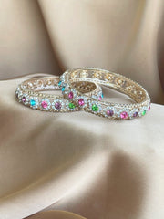 2pcs Multicolored Rhinestone Decor Ethnic Bangle Set