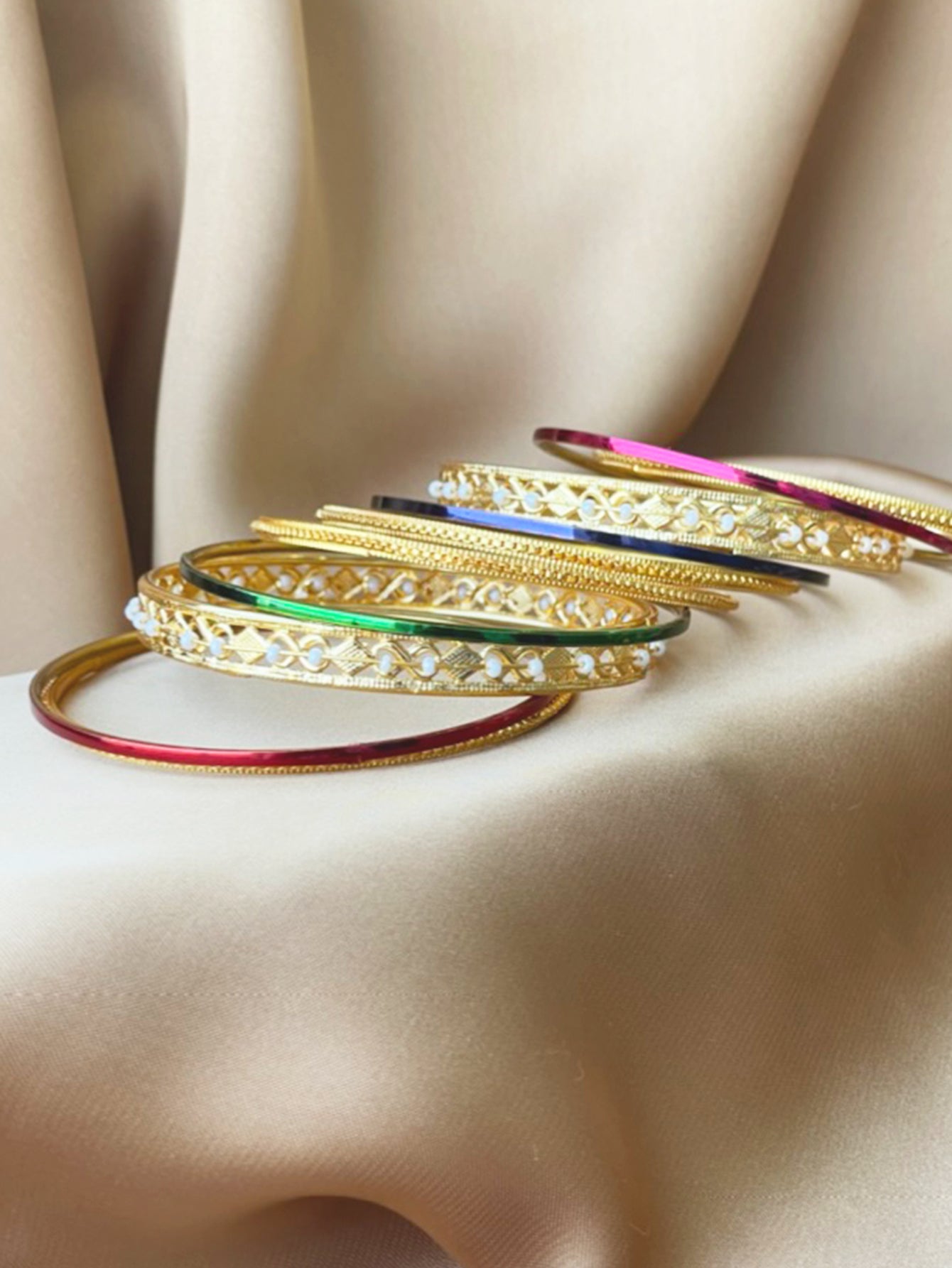 10pcs/Set Multicolored Ethnic Rhinestone Decor Bangles