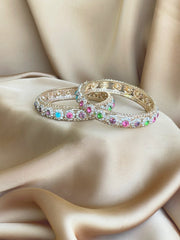 2pcs Multicolored Rhinestone Decor Ethnic Bangle Set