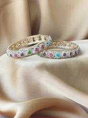 2pcs Multicolored Rhinestone Decor Ethnic Bangle Set